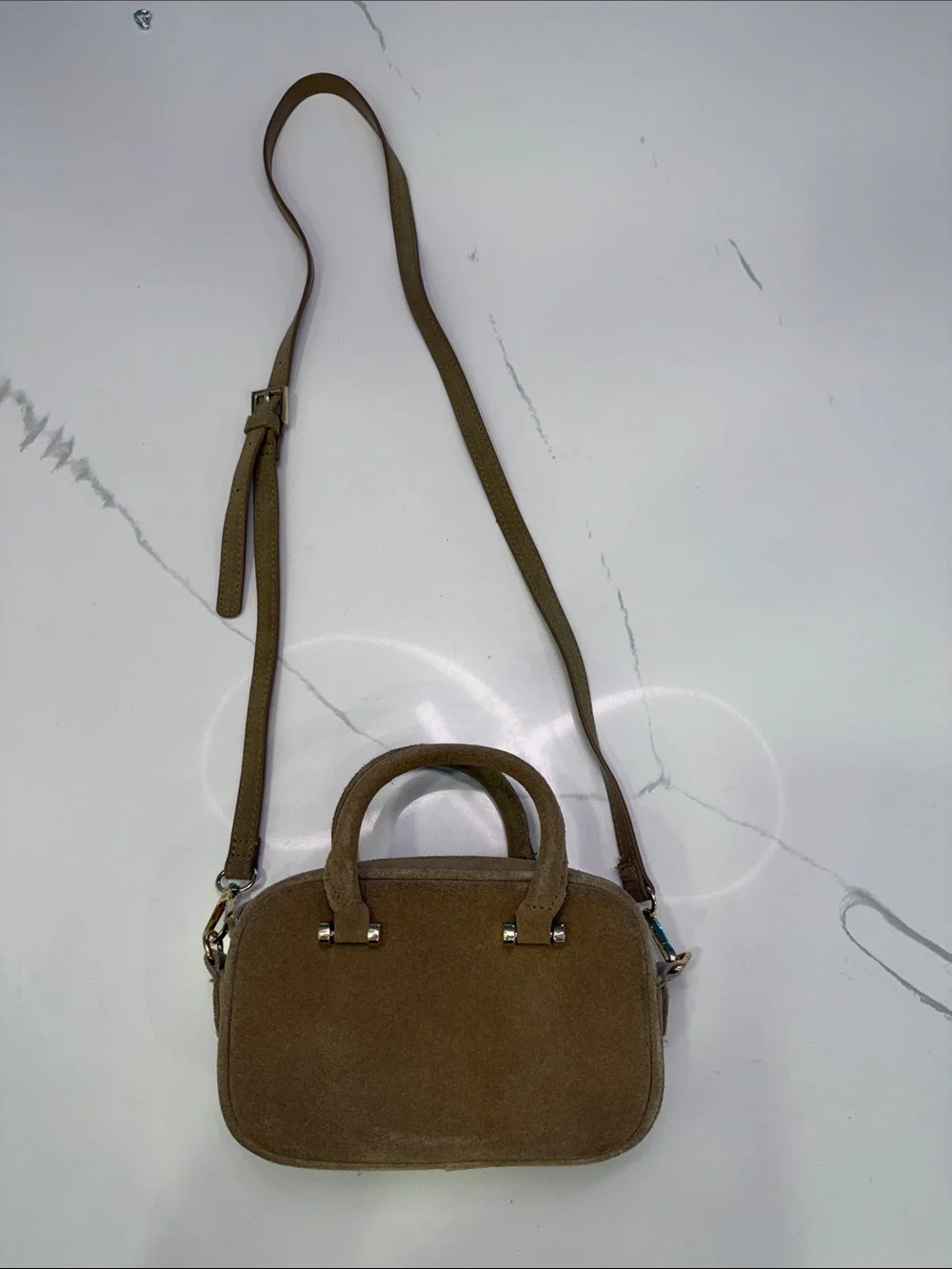 Suede Crossbody Mini Satchel in Light Brown